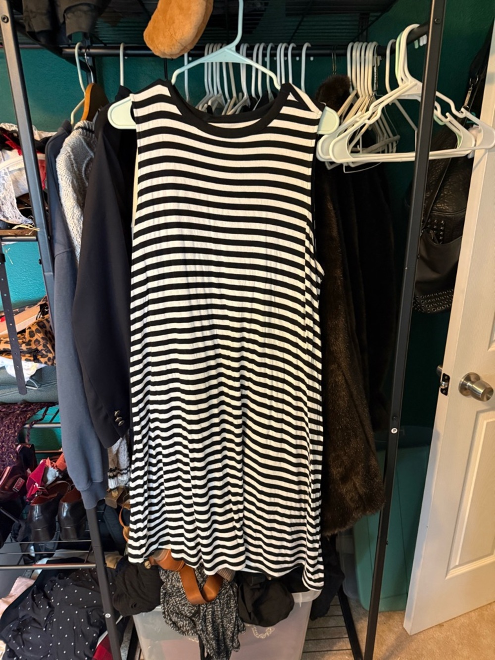 Time and Tru Black & White Striped Tank Dress